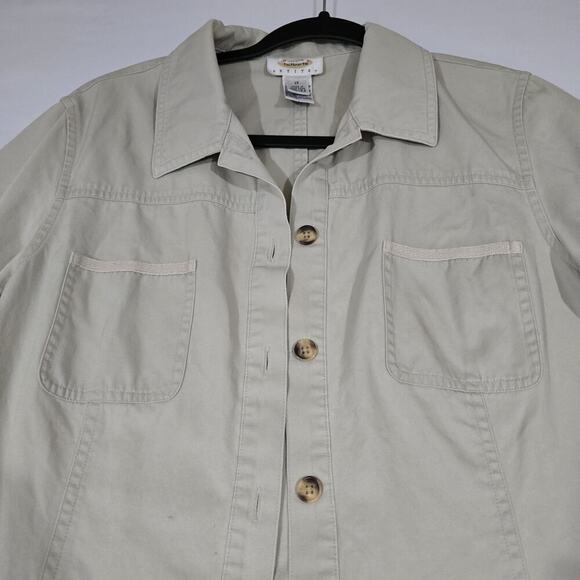 Vtg Talbots Button Up Shirt Dress Khaki Tan Womens 12 Petite Cotton Safari - Picture 3 of 15